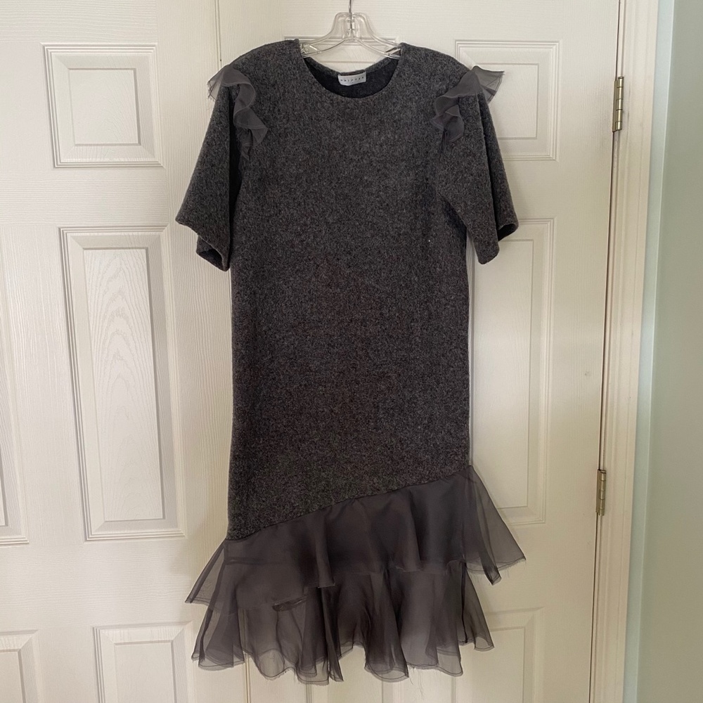 DRIFTER Designer Wool Ruffle Grey Dress